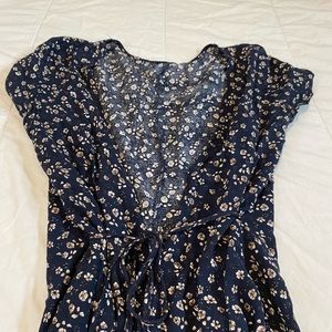 Navy Blue Wrap Floral Dress